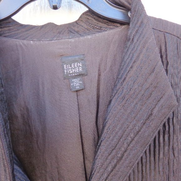 Fab Brown Textured Eileen Fisher Woman Silk Blend Open Jacket 2xl - Picture 5 of 16